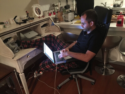 Hard at work in "business casual" attire :-)